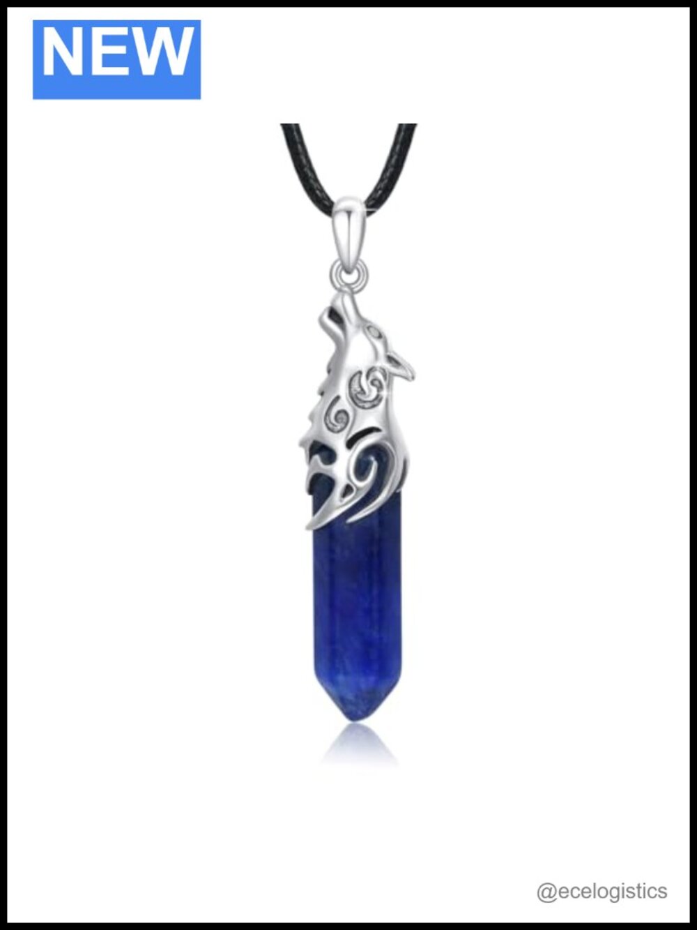 Genuine 925 Sterling Silver Wolf Head Pendant Necklace Sapphire 20in Unisex